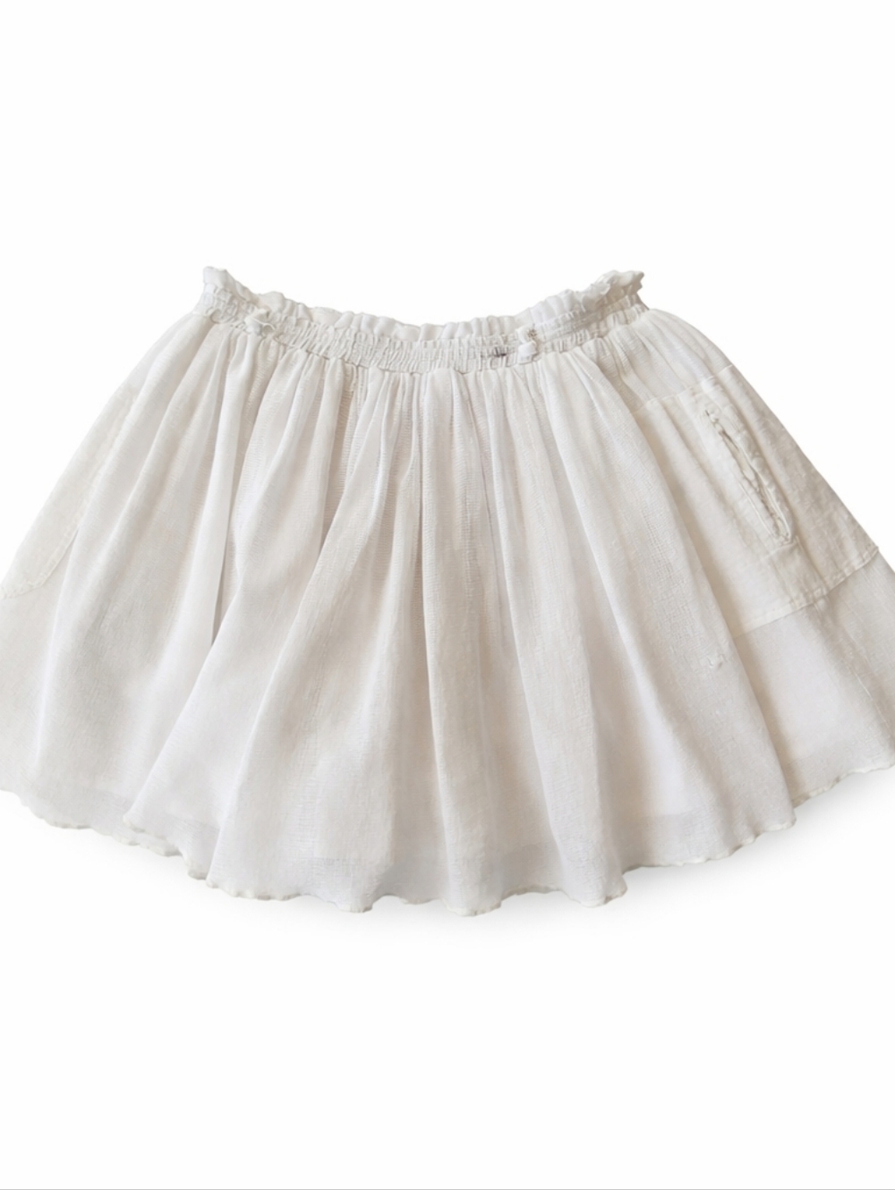 Girls White Cotton Gauze Skirt Size 12 Elastic Waist Pockets Boho Summer